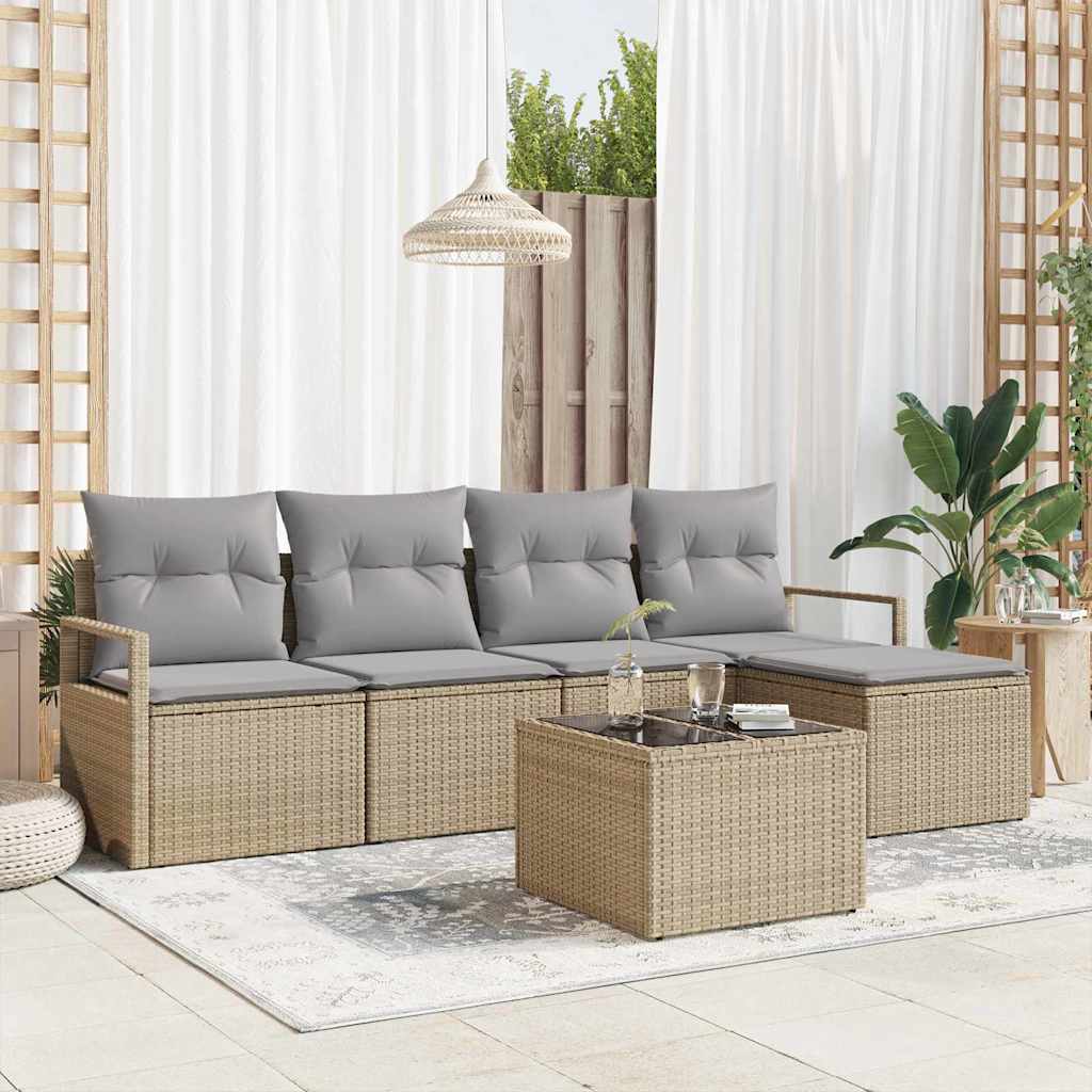 Garten-Sofa-Set mit Kissen 6 pcs Beige und Hellgrau